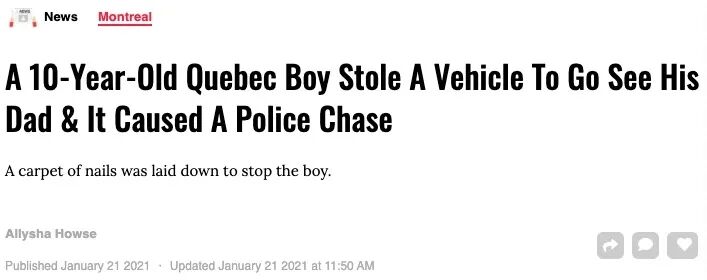 哭笑不得！加拿大10岁小孩为到百公里外找老爸，偷车还被警察追！-1.jpg