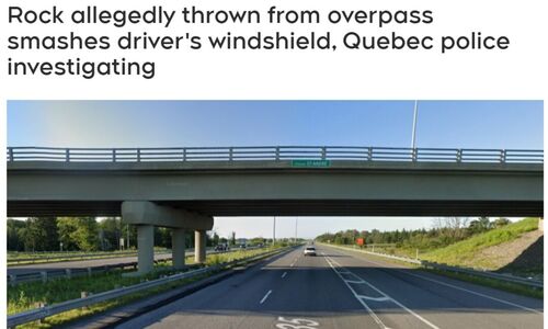 魁省道路上有人故意向车扔石头 开车注意！