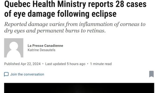 魁省卫生部收到数十例与日食有关的眼损伤报告