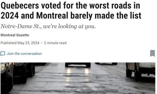 2024年魁省最差道路名单出炉 蒙特利尔这些道路最糟糕