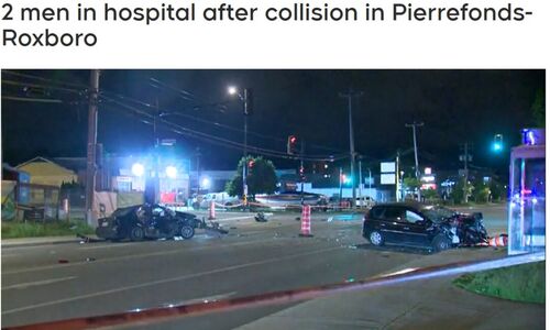 蒙特利尔西岛两车相撞 两人受伤入院