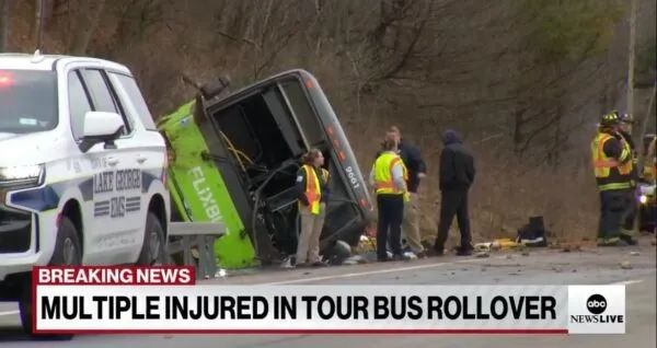 突发！蒙特利尔开往纽约的旅游大巴侧翻 已致1人死亡 数人受伤 ... ...