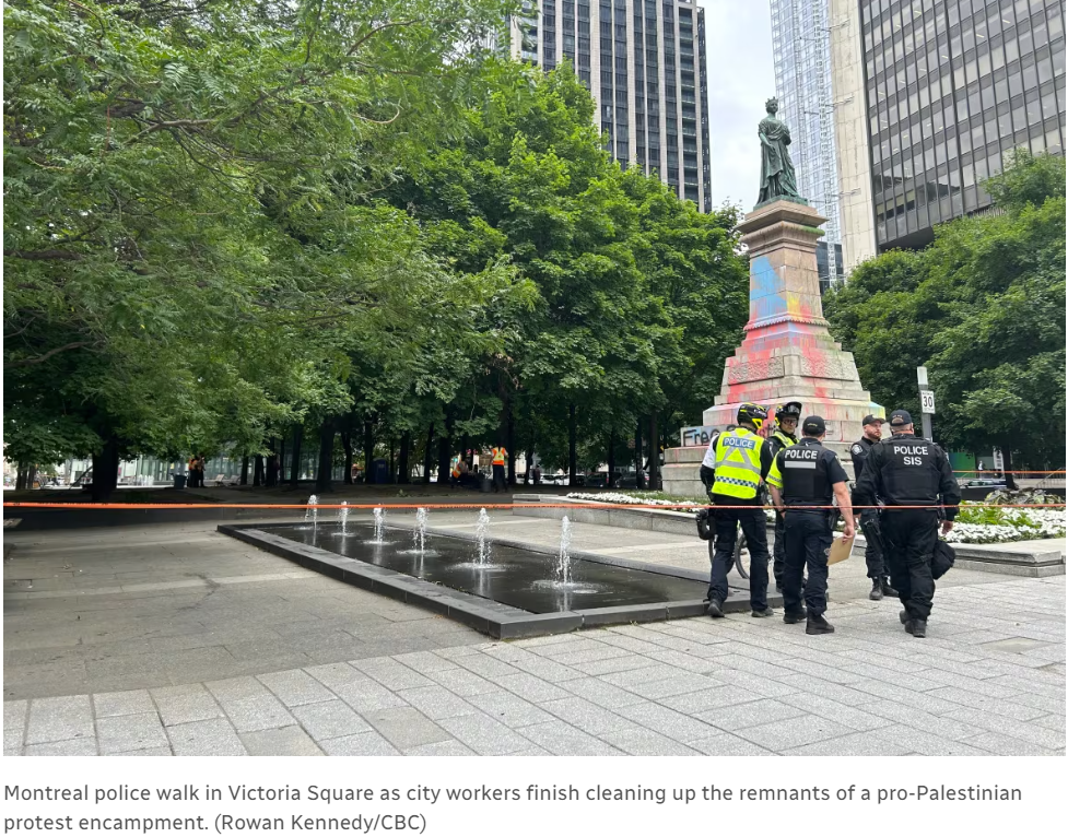 蒙特利尔防暴警察和骑警在市中心行动 驱散抗议者 拆除营地