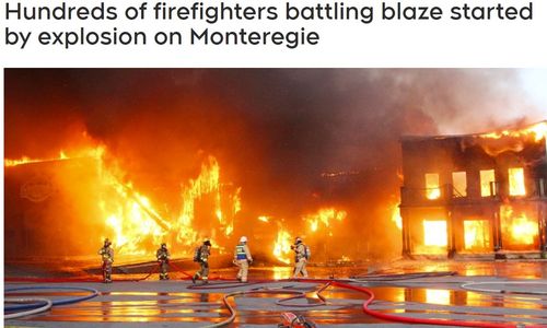 魁省Montérégie一栋建筑发生爆炸引起火灾，浓烟滚滚 火光冲天 ...