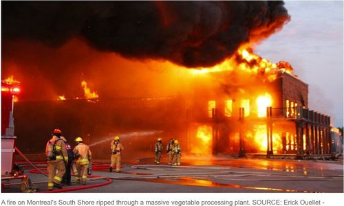 魁省Montérégie一栋建筑发生爆炸引起火灾，浓烟滚滚 火光冲天 ...