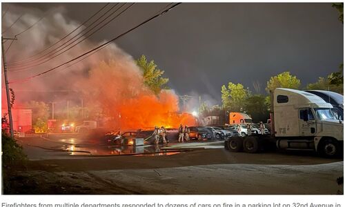 蒙特利尔凌晨接连发生两起纵火事件 约30辆汽车被大火烧毁