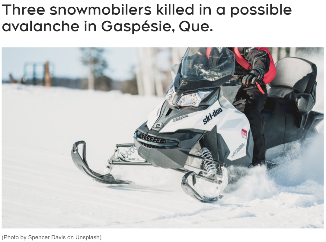 魁省山脉突发雪崩 三人死亡