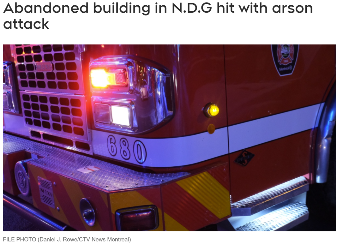 蒙特利尔NDG区一栋建筑遭到纵火袭击