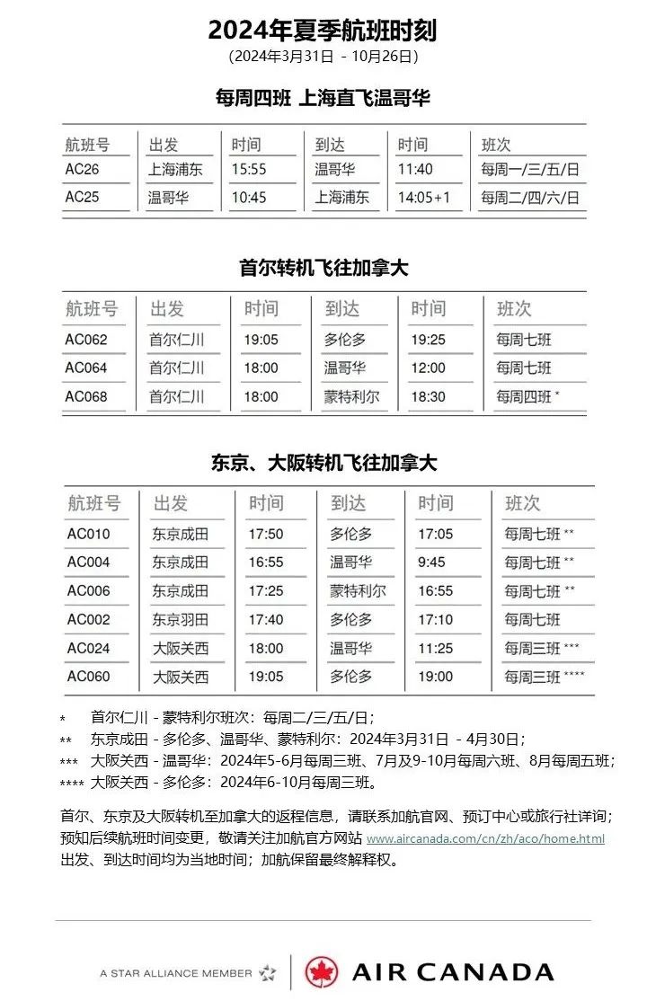 华人回国好消息！加航公布最新航班时刻表 回国途径更多 飞机餐大升级！ ... ...