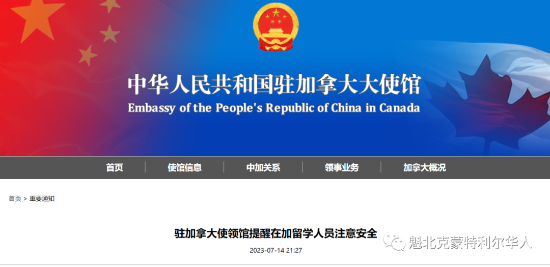 两名留学生坐公交被袭击!中国驻加使馆发布重要通知
