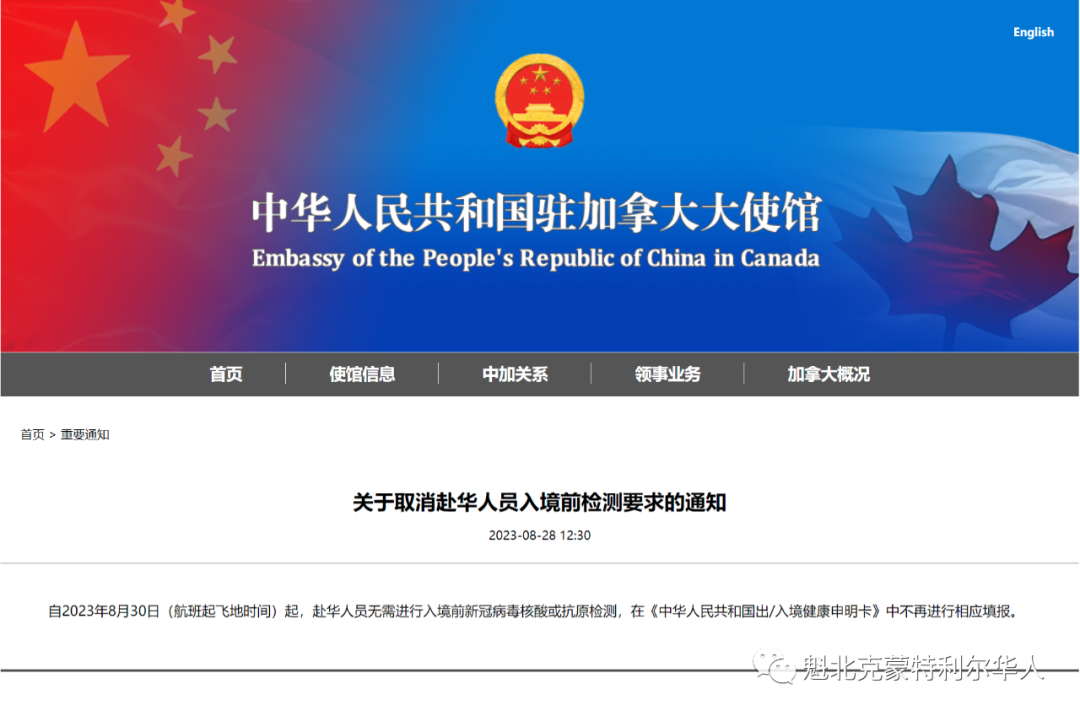 回国再有好消息！中国驻加拿大使馆刚刚官宣 彻底取消入境前检测 ...