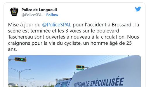 蒙特利尔南岸Brossard 骑车人与汽车相撞受重伤 情况危急