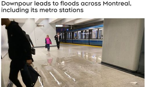 蒙特利尔今天暴雨后 部分地铁和高速路瘫痪 街道地下室被淹... ...