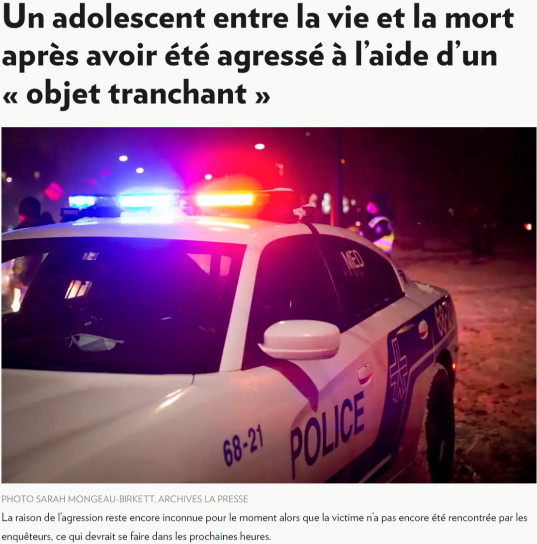 蒙特利尔西岛一名少年被多人袭击受重伤 情况危急