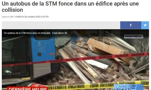 惨烈！蒙特利尔一辆公交车严重碰撞 撞进一座建筑里