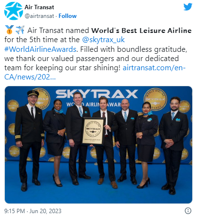 全球最佳旅行航空公司出炉 第一是加拿大航空