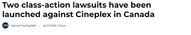 Cineplex面临两项集体诉讼：买过电影票有望获赔
